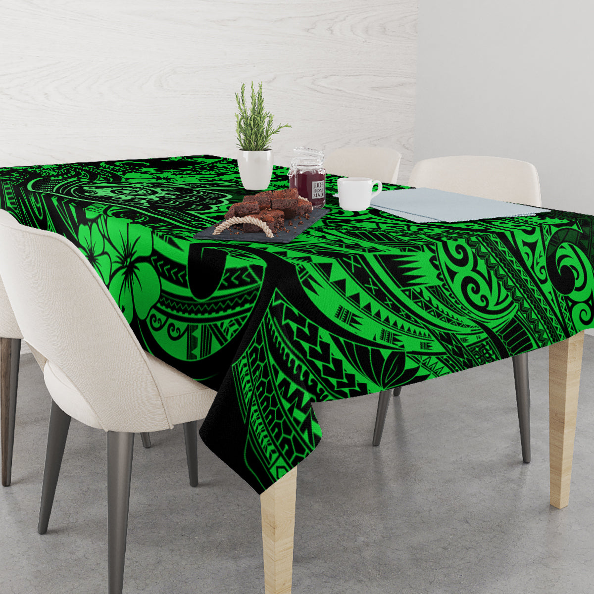 Hawaii Shaka Sign Tablecloth With Polynesian Hibiscus Green Unique - Wonder Print Shop