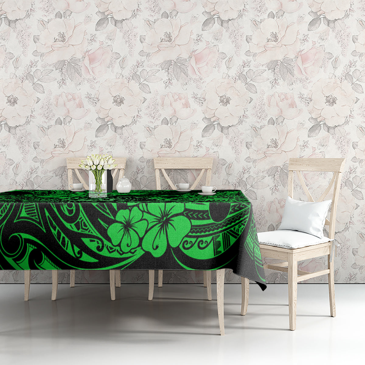 Hawaii Shaka Sign Tablecloth With Polynesian Hibiscus Green Unique - Wonder Print Shop