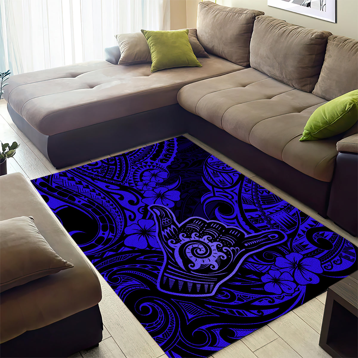 Hawaii Shaka Sign Area Rug With Polynesian Hibiscus Navy Blue Unique - Wonder Print Shop