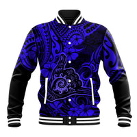 Hawaii Shaka Sign Baseball Jacket With Polynesian Hibiscus Navy Blue Unique - Wonder Print Shop