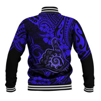 Hawaii Shaka Sign Baseball Jacket With Polynesian Hibiscus Navy Blue Unique - Wonder Print Shop