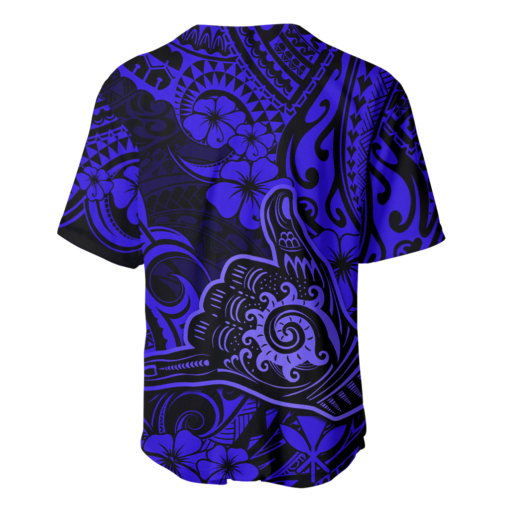 Hawaii Shaka Sign Baseball Jersey With Polynesian Hibiscus Navy Blue Unique - Wonder Print Shop