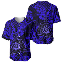 Hawaii Shaka Sign Baseball Jersey With Polynesian Hibiscus Navy Blue Unique - Wonder Print Shop