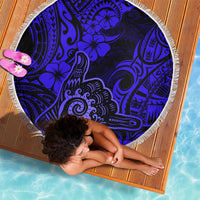 Hawaii Shaka Sign Beach Blanket With Polynesian Hibiscus Navy Blue Unique - Wonder Print Shop
