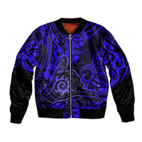 Hawaii Shaka Sign Bomber Jacket With Polynesian Hibiscus Navy Blue Unique - Wonder Print Shop