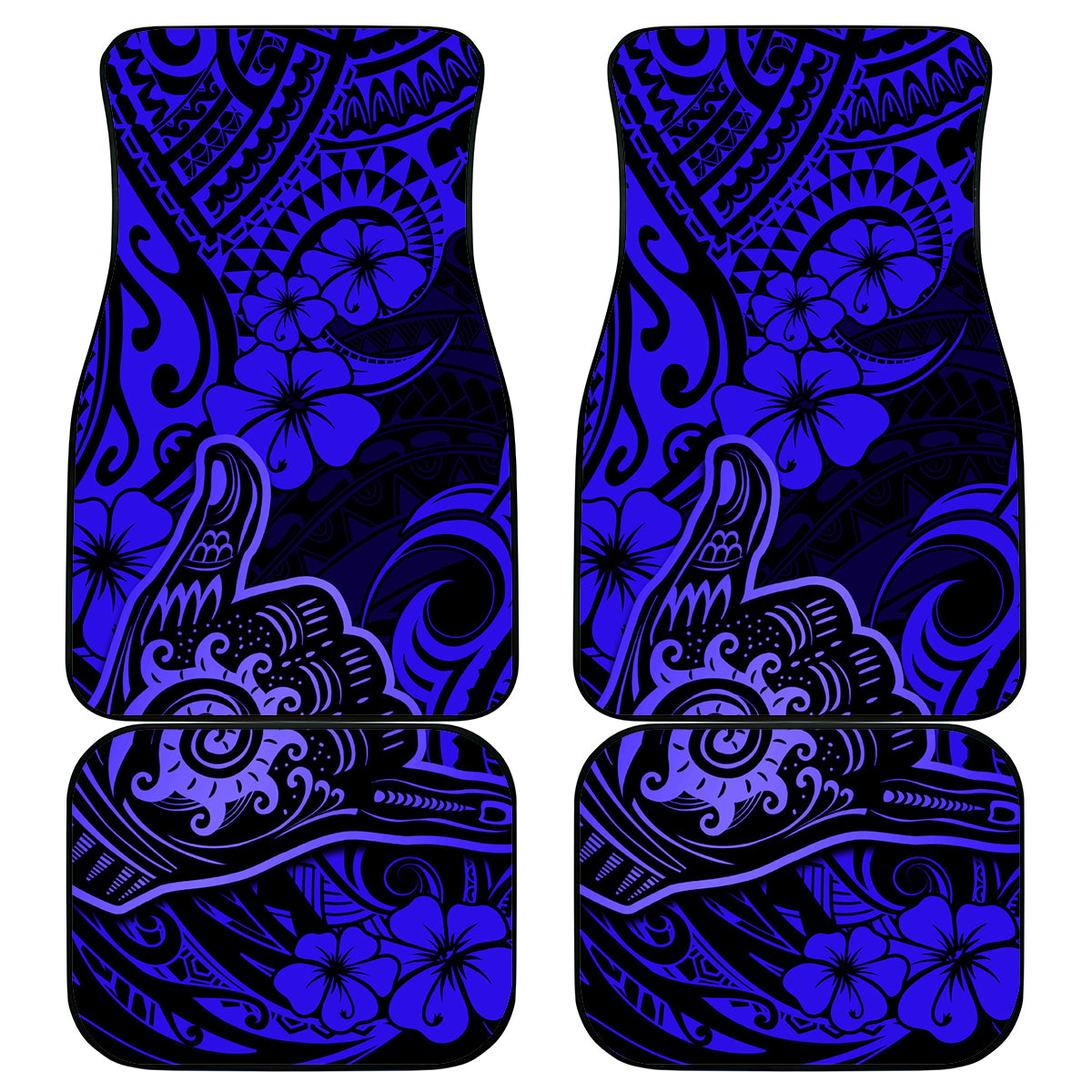 Hawaii Shaka Sign Car Mats With Polynesian Hibiscus Navy Blue Unique - Wonder Print Shop