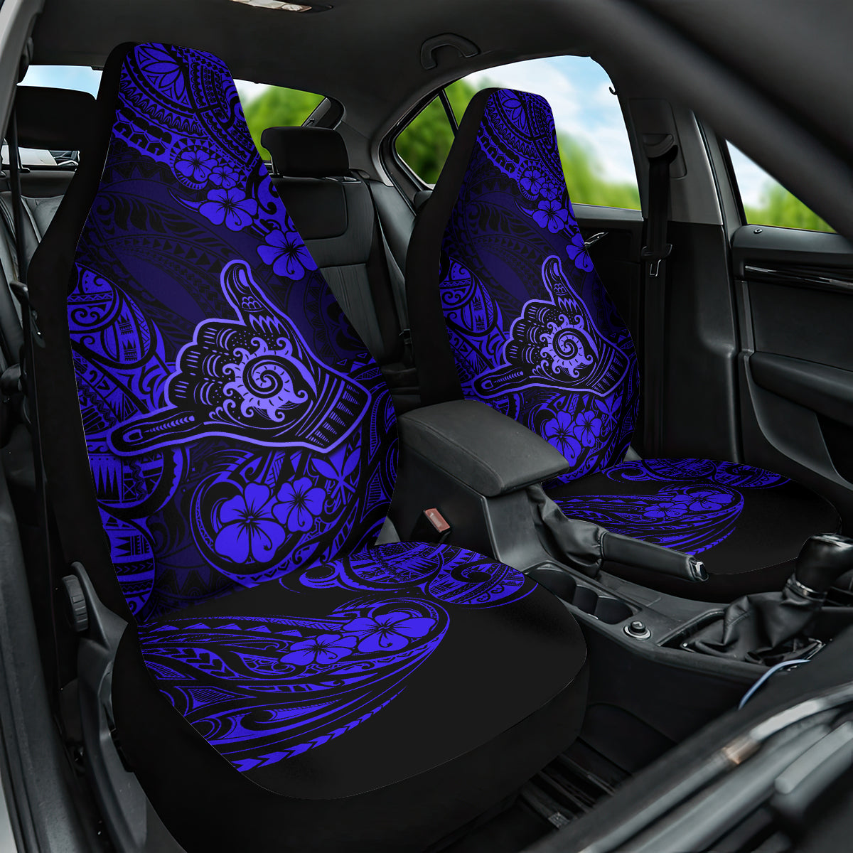 Hawaii Shaka Sign Car Seat Cover With Polynesian Hibiscus Navy Blue Unique - Wonder Print Shop