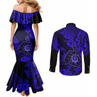 hawaii-shaka-sign-couples-matching-mermaid-dress-and-long-sleeve-button-shirts-with-polynesian-hibiscus-navy-blue-unique