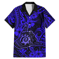 Hawaii Shaka Sign Family Matching Mermaid Dress and Hawaiian Shirt With Polynesian Hibiscus Navy Blue Unique - Wonder Print Shop