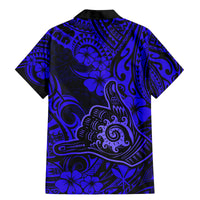 Hawaii Shaka Sign Family Matching Mermaid Dress and Hawaiian Shirt With Polynesian Hibiscus Navy Blue Unique - Wonder Print Shop