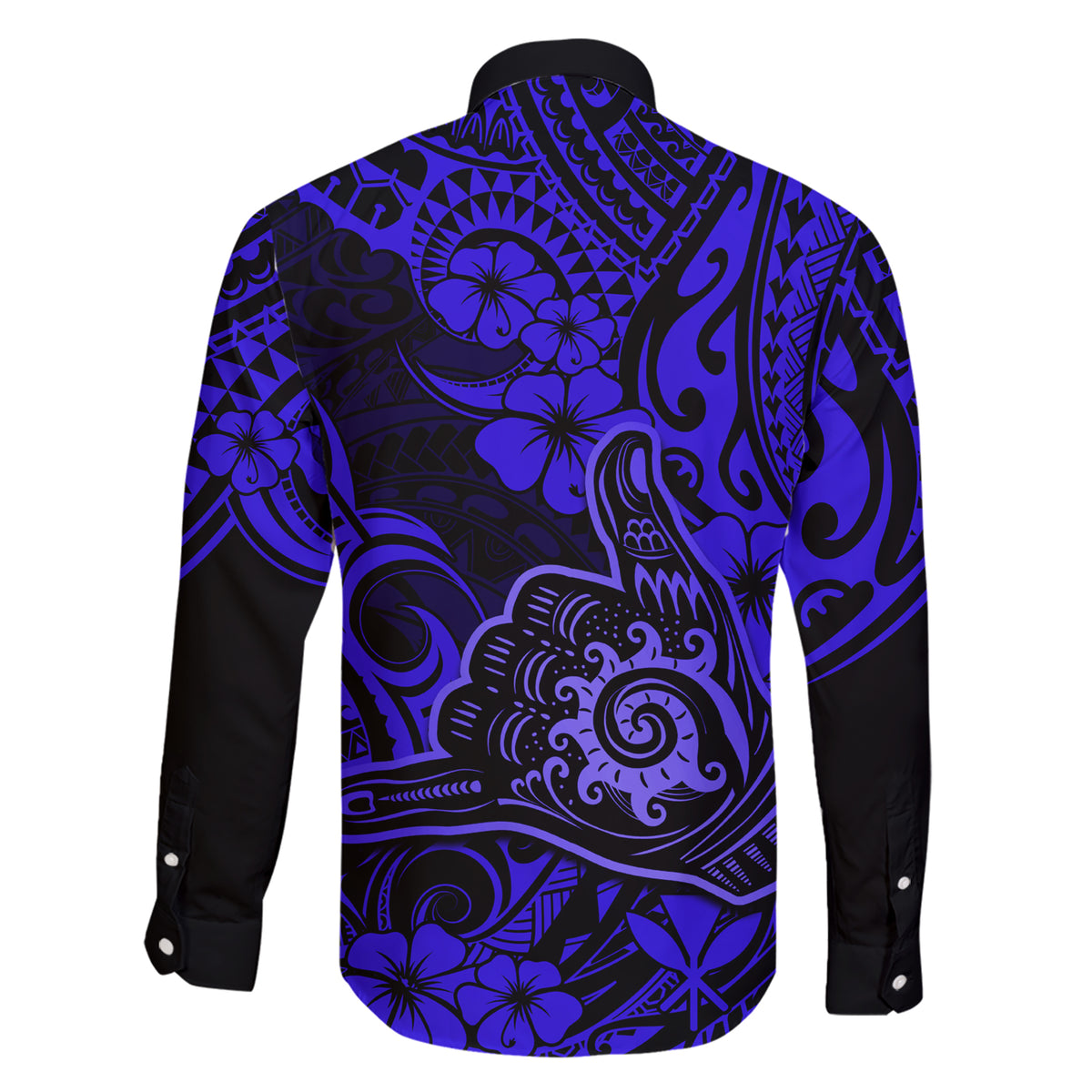 Hawaii Shaka Sign Family Matching Short Sleeve Bodycon Dress and Hawaiian Shirt With Polynesian Hibiscus Navy Blue Unique - Wonder Print Shop