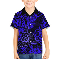 Hawaii Shaka Sign Family Matching Summer Maxi Dress and Hawaiian Shirt With Polynesian Hibiscus Navy Blue Unique - Wonder Print Shop