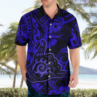 Hawaii Shaka Sign Hawaiian Shirt With Polynesian Hibiscus Navy Blue Unique - Wonder Print Shop