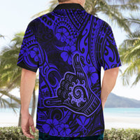 Hawaii Shaka Sign Hawaiian Shirt With Polynesian Hibiscus Navy Blue Unique - Wonder Print Shop