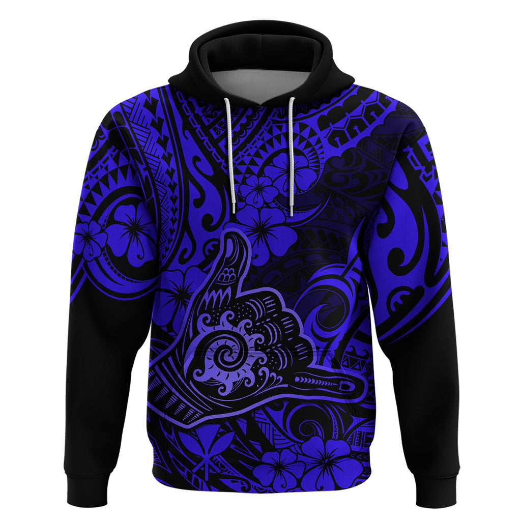 Hawaii Shaka Sign Hoodie With Polynesian Hibiscus Navy Blue Unique - Wonder Print Shop