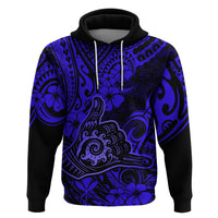 Hawaii Shaka Sign Hoodie With Polynesian Hibiscus Navy Blue Unique - Wonder Print Shop