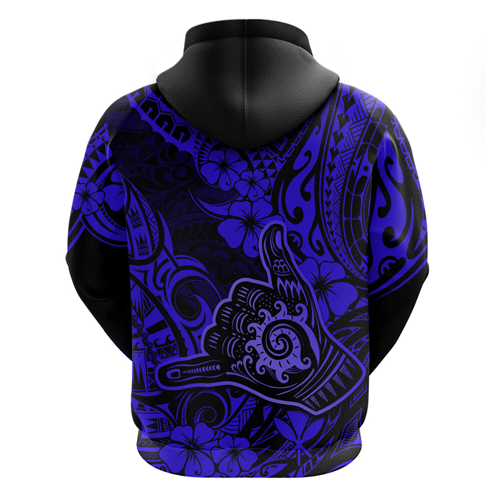 Hawaii Shaka Sign Hoodie With Polynesian Hibiscus Navy Blue Unique - Wonder Print Shop