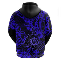 Hawaii Shaka Sign Hoodie With Polynesian Hibiscus Navy Blue Unique - Wonder Print Shop