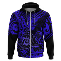 Hawaii Shaka Sign Hoodie With Polynesian Hibiscus Navy Blue Unique - Wonder Print Shop
