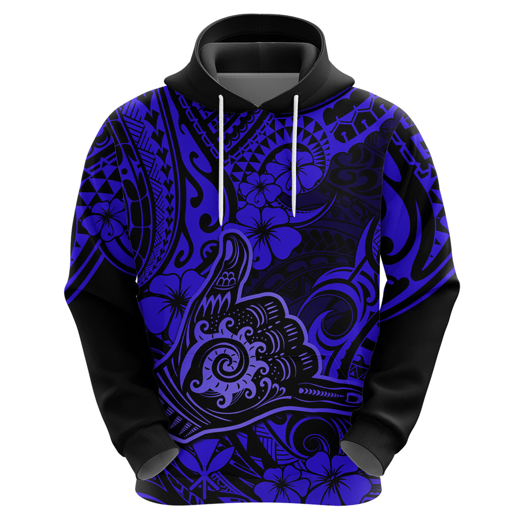 Hawaii Shaka Sign Hoodie With Polynesian Hibiscus Navy Blue Unique - Wonder Print Shop