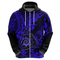 Hawaii Shaka Sign Hoodie With Polynesian Hibiscus Navy Blue Unique - Wonder Print Shop