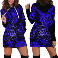 Hawaii Shaka Sign Hoodie Dress With Polynesian Hibiscus Navy Blue Unique - Wonder Print Shop