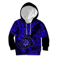 Hawaii Shaka Sign Kid Hoodie With Polynesian Hibiscus Navy Blue Unique - Wonder Print Shop