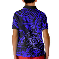 Hawaii Shaka Sign Kid Polo Shirt With Polynesian Hibiscus Navy Blue Unique - Wonder Print Shop