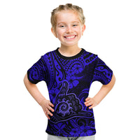Hawaii Shaka Sign Kid T Shirt With Polynesian Hibiscus Navy Blue Unique - Wonder Print Shop