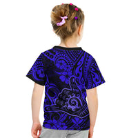Hawaii Shaka Sign Kid T Shirt With Polynesian Hibiscus Navy Blue Unique - Wonder Print Shop
