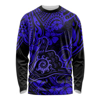 Hawaii Shaka Sign Long Sleeve Shirt With Polynesian Hibiscus Navy Blue Unique - Wonder Print Shop
