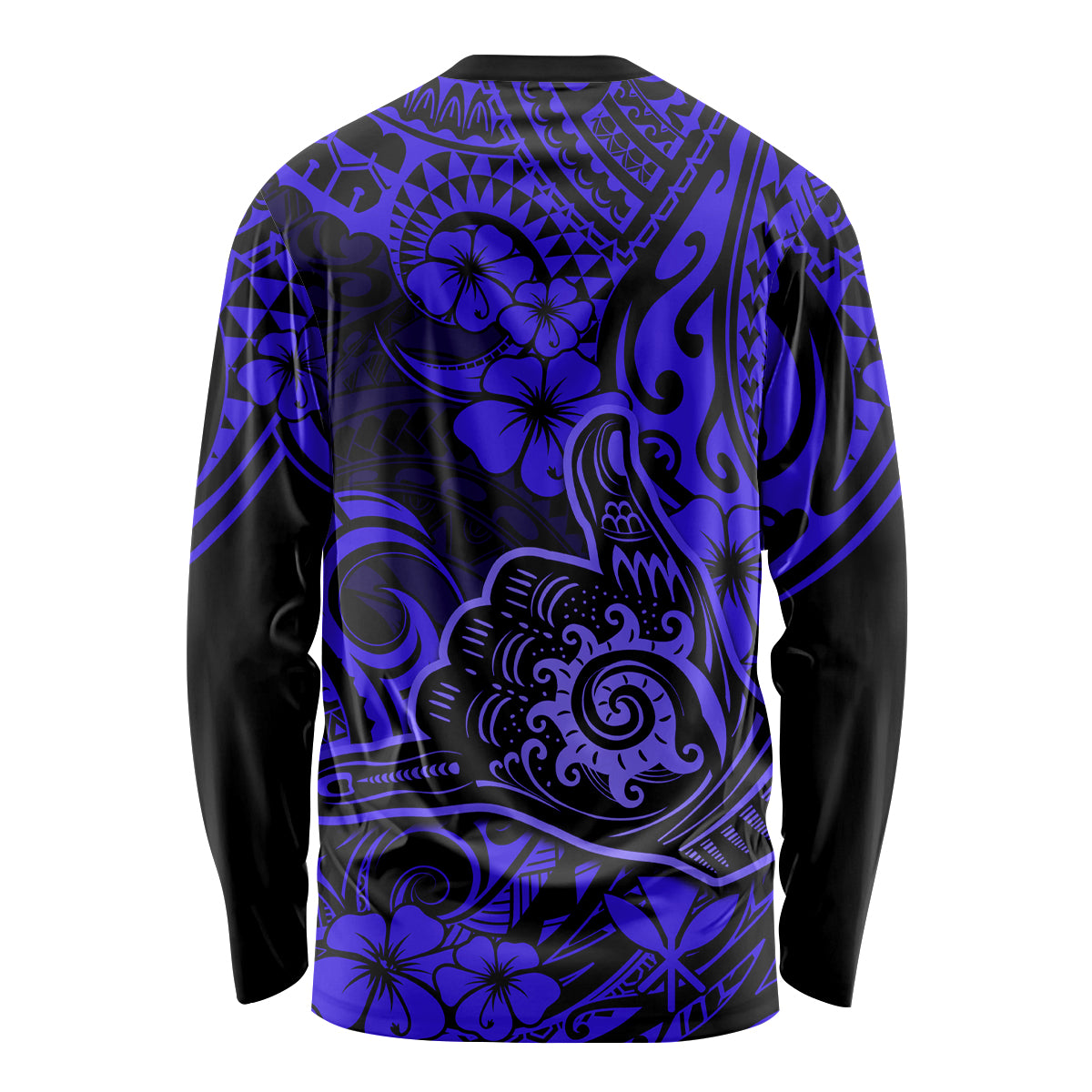 Hawaii Shaka Sign Long Sleeve Shirt With Polynesian Hibiscus Navy Blue Unique - Wonder Print Shop