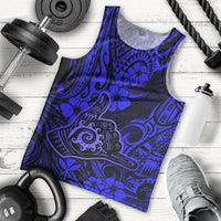 Hawaii Shaka Sign Men Tank Top With Polynesian Hibiscus Navy Blue Unique - Wonder Print Shop