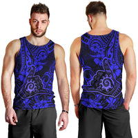 Hawaii Shaka Sign Men Tank Top With Polynesian Hibiscus Navy Blue Unique - Wonder Print Shop
