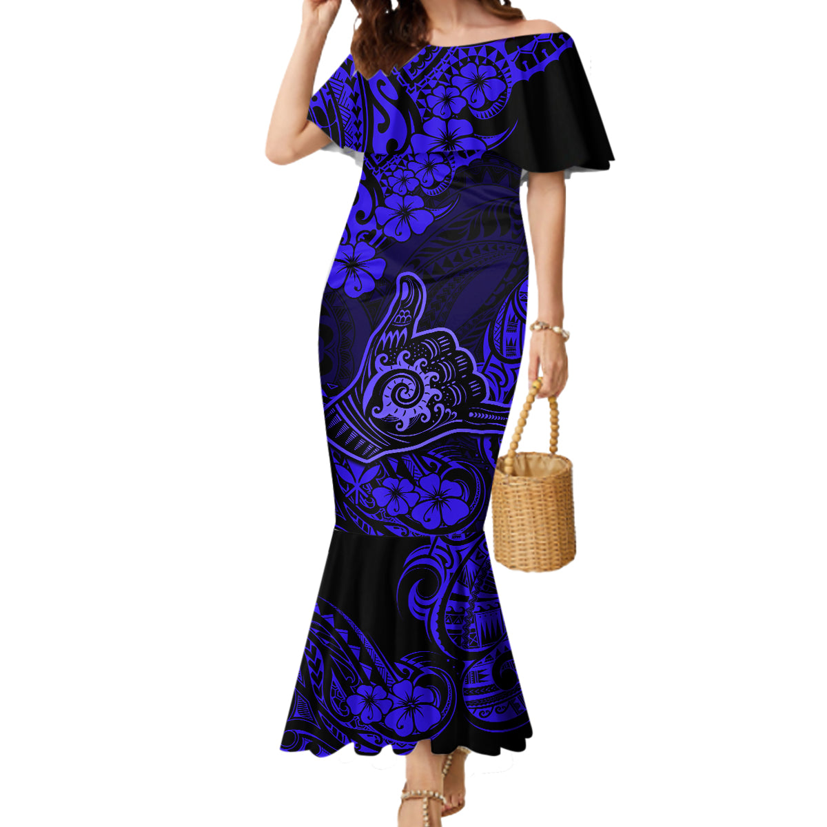 Hawaii Shaka Sign Mermaid Dress With Polynesian Hibiscus Navy Blue Unique - Wonder Print Shop