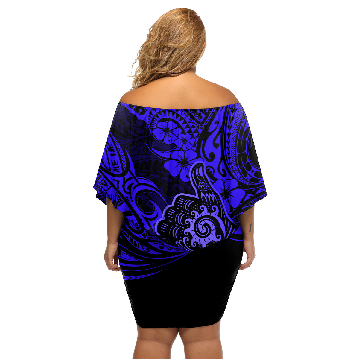Hawaii Shaka Sign Off Shoulder Short Dress With Polynesian Hibiscus Navy Blue Unique - Wonder Print Shop