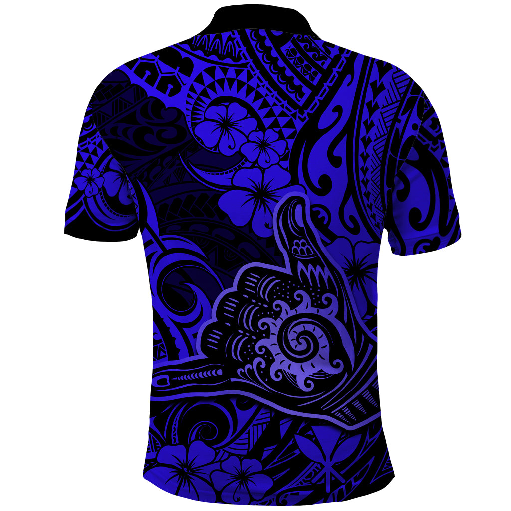 Hawaii Shaka Sign Polo Shirt With Polynesian Hibiscus Navy Blue Unique - Wonder Print Shop