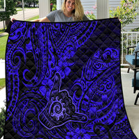 Hawaii Shaka Sign Quilt With Polynesian Hibiscus Navy Blue Unique - Wonder Print Shop
