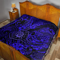 Hawaii Shaka Sign Quilt With Polynesian Hibiscus Navy Blue Unique - Wonder Print Shop