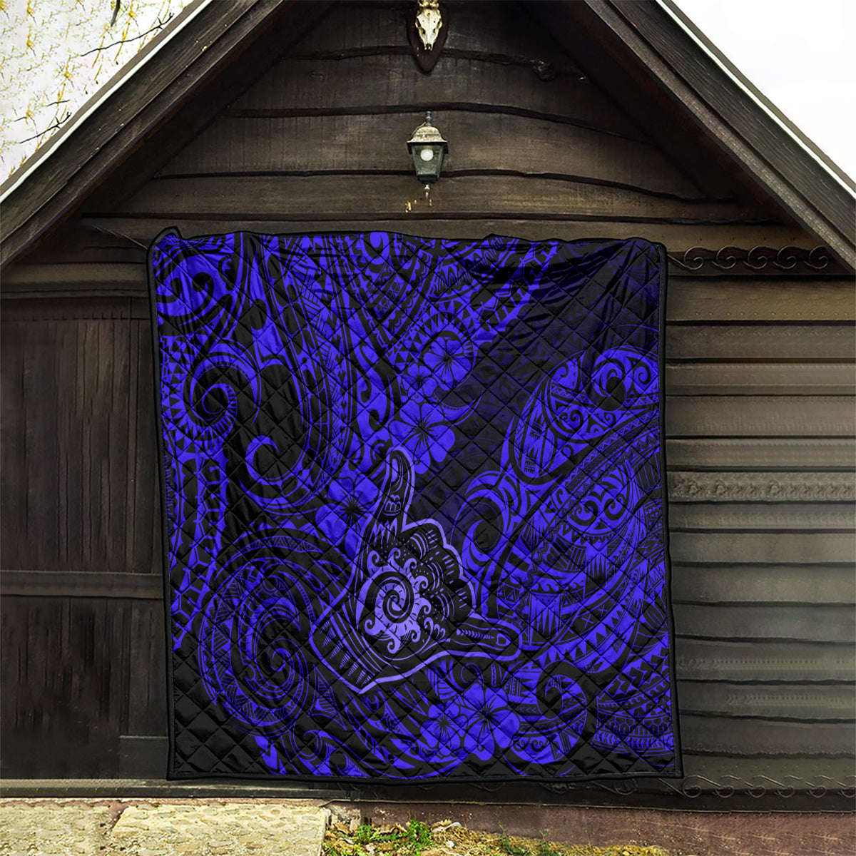 Hawaii Shaka Sign Quilt With Polynesian Hibiscus Navy Blue Unique - Wonder Print Shop