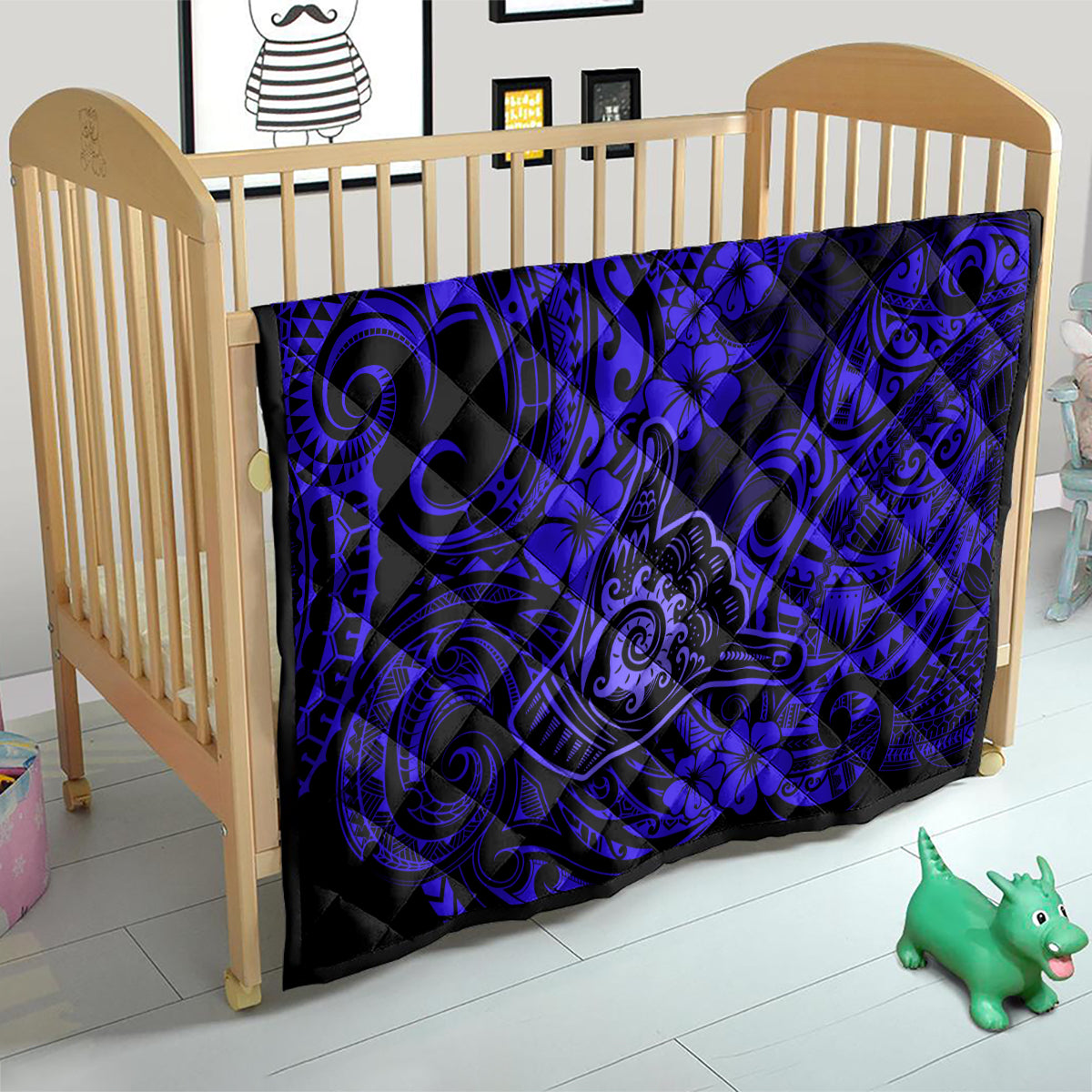 Hawaii Shaka Sign Quilt With Polynesian Hibiscus Navy Blue Unique - Wonder Print Shop