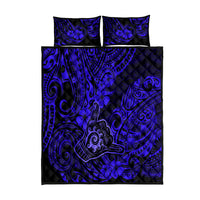 Hawaii Shaka Sign Quilt Bed Set With Polynesian Hibiscus Navy Blue Unique - Wonder Print Shop