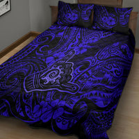 Hawaii Shaka Sign Quilt Bed Set With Polynesian Hibiscus Navy Blue Unique - Wonder Print Shop