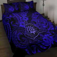 Hawaii Shaka Sign Quilt Bed Set With Polynesian Hibiscus Navy Blue Unique - Wonder Print Shop