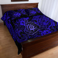 Hawaii Shaka Sign Quilt Bed Set With Polynesian Hibiscus Navy Blue Unique - Wonder Print Shop