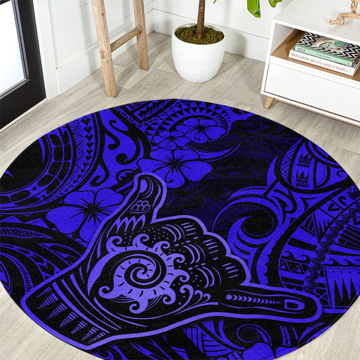 hawaii-shaka-sign-round-carpet-with-polynesian-hibiscus-navy-blue-unique