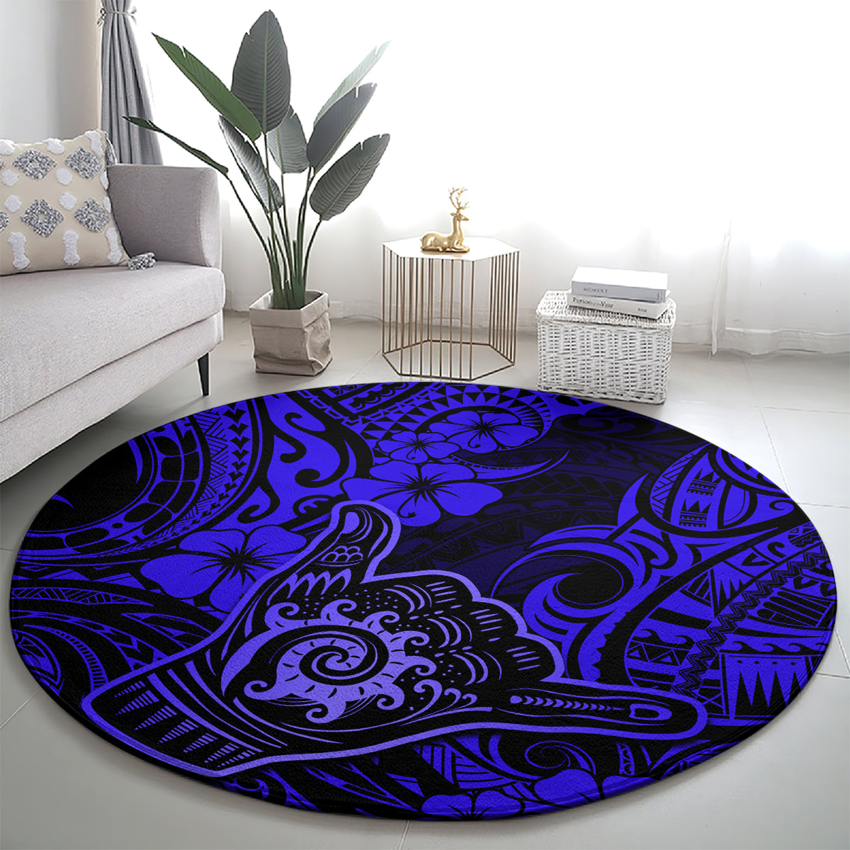 hawaii-shaka-sign-round-carpet-with-polynesian-hibiscus-navy-blue-unique