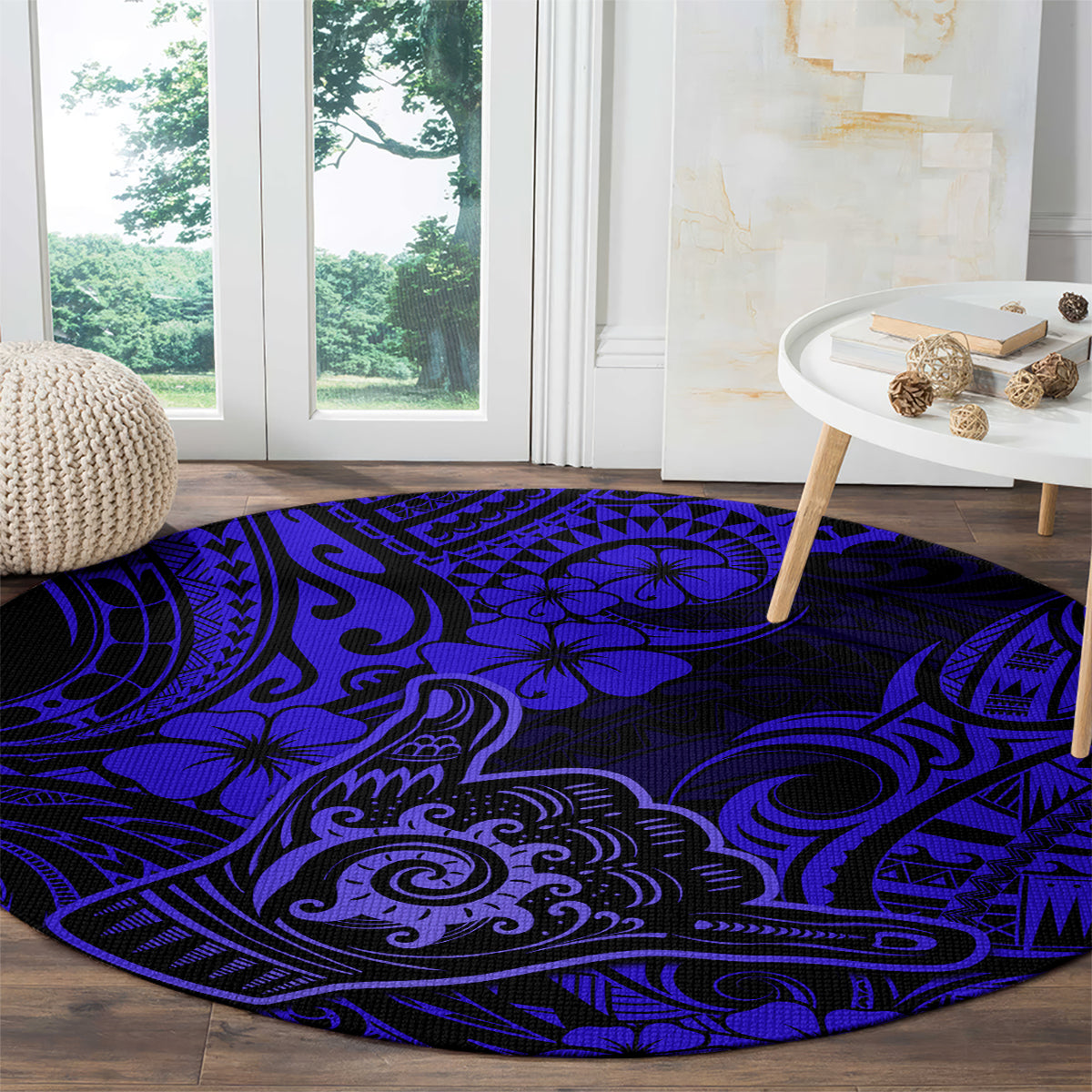hawaii-shaka-sign-round-carpet-with-polynesian-hibiscus-navy-blue-unique