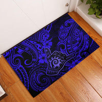Hawaii Shaka Sign Rubber Doormat With Polynesian Hibiscus Navy Blue Unique - Wonder Print Shop