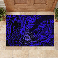 Hawaii Shaka Sign Rubber Doormat With Polynesian Hibiscus Navy Blue Unique - Wonder Print Shop